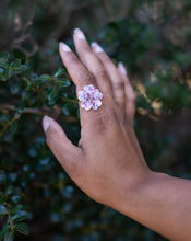 Load image into Gallery viewer, Pink Flower Power Textile Adjustable Ring
