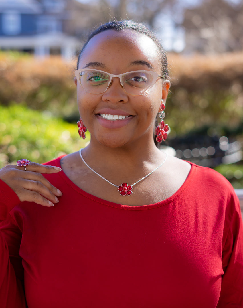 Red Plaid w/ Pink Textile Necklace