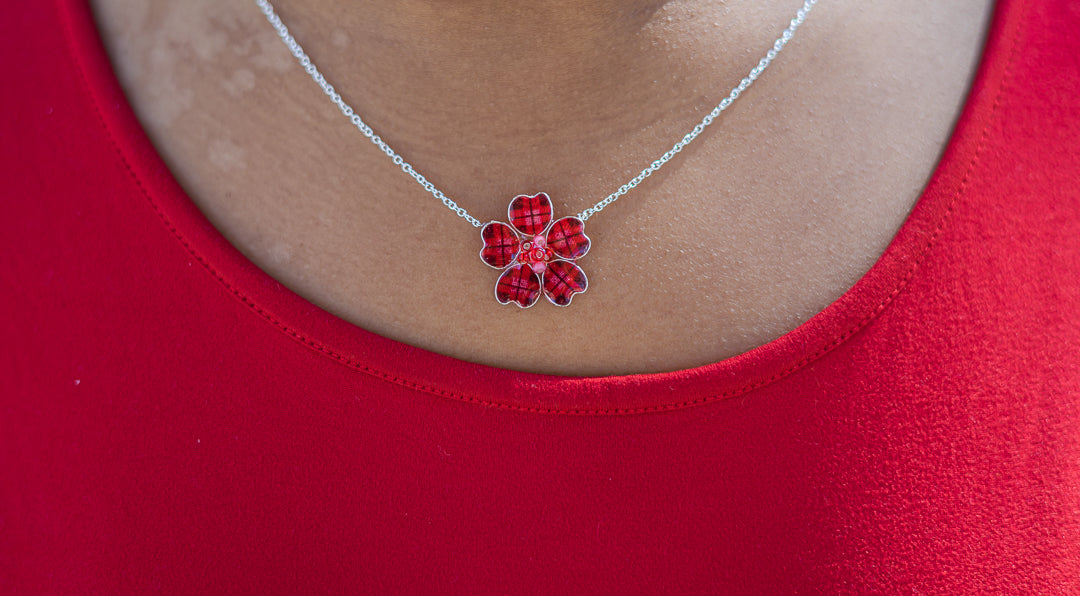 Red Plaid w/ Pink Textile Necklace