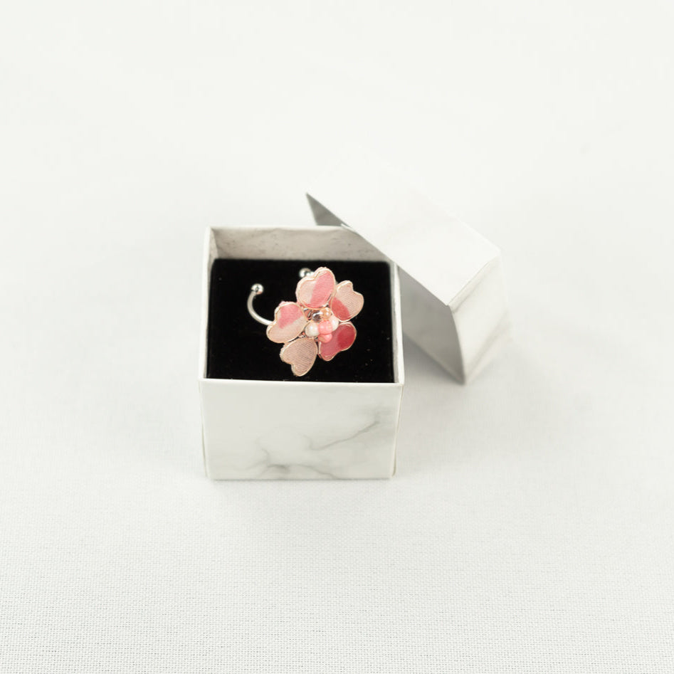 Pink Watercolor Textile Adjustable Ring