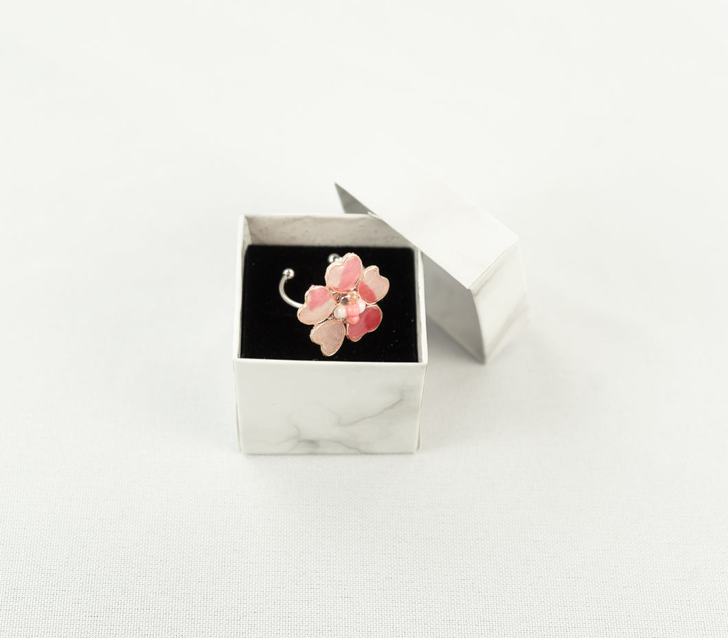 Pink Watercolor Textile Adjustable Ring