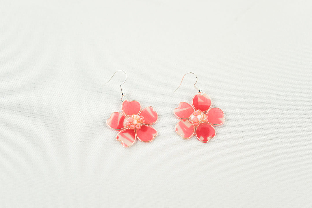 Pink Watercolor Textile Fish Hook Earrings