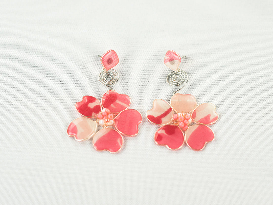 Pink Watercolor Stud Spiral Dangles