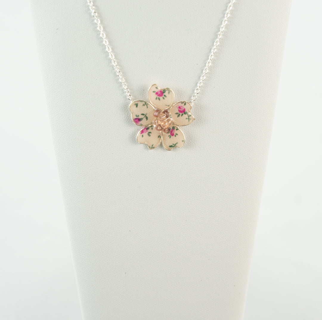 Pink Flower Power Textile Necklace