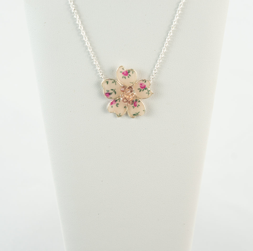 Pink Flower Power Textile Necklace