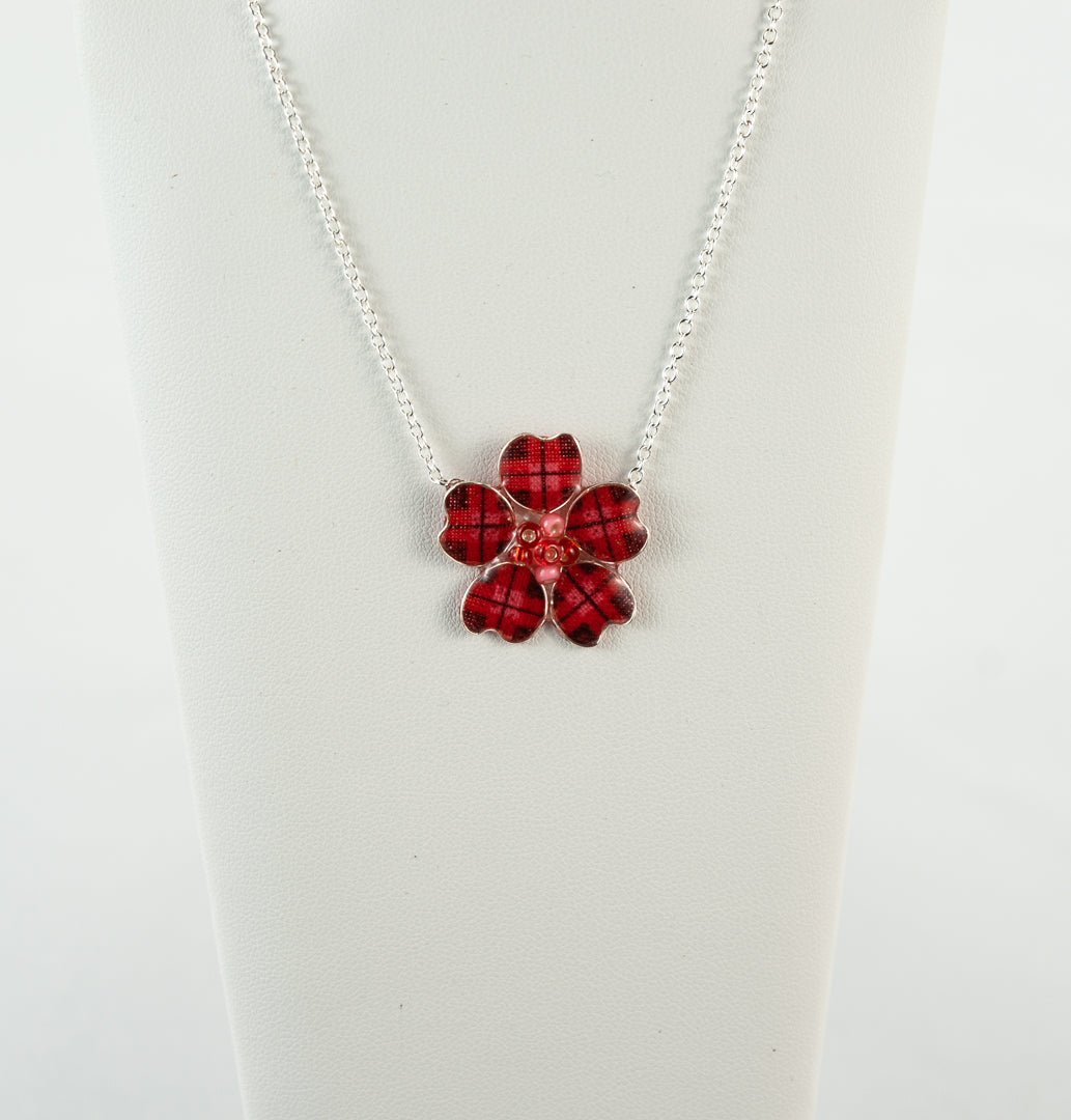 Red Plaid w/ Pink Textile Necklace