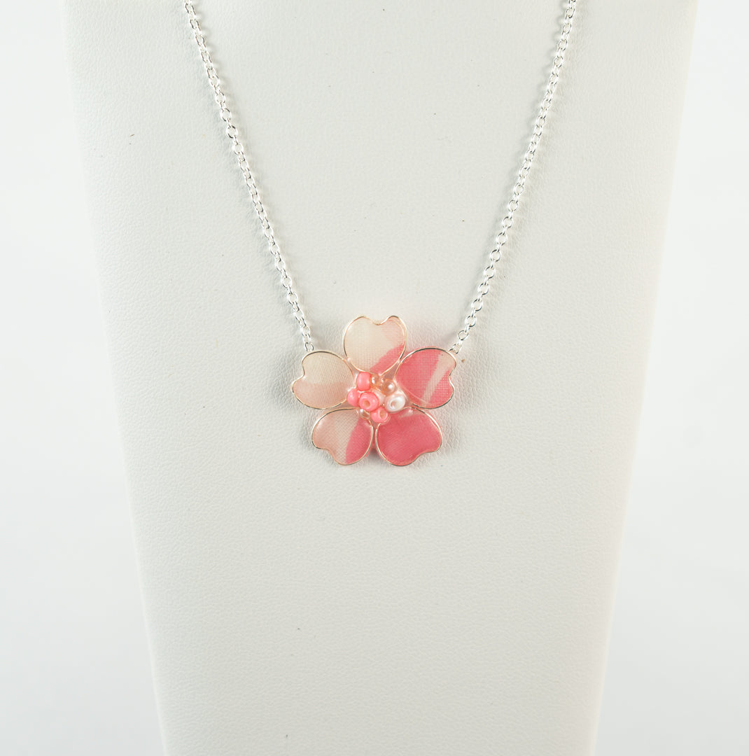 Pink Watercolor Textile Necklace