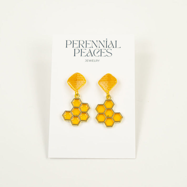 Bee & Honeycomb Charm Textile Earrings