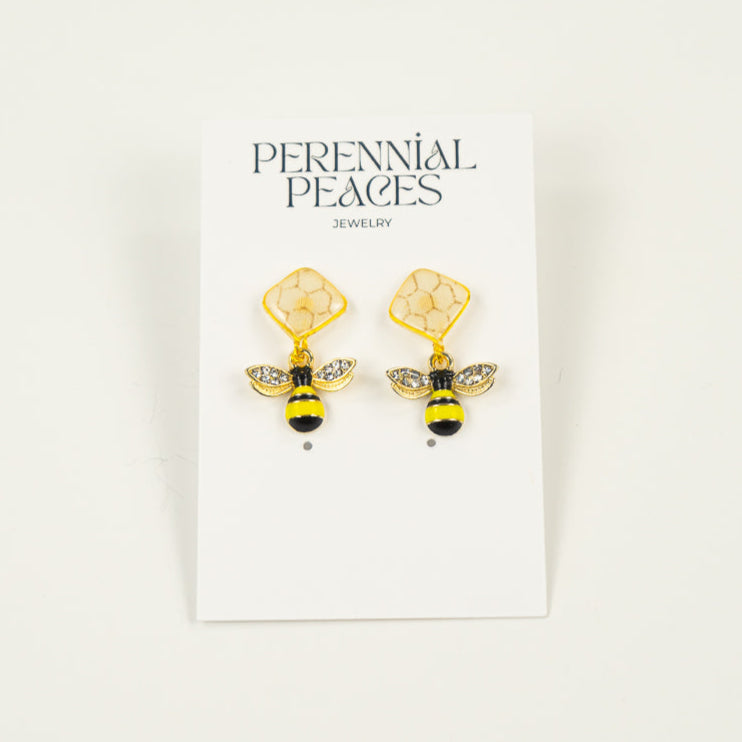 Bee & Honeycomb Charm Textile Earrings