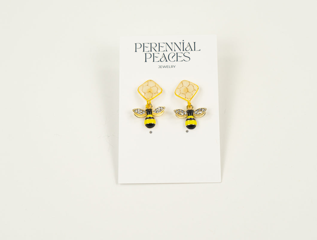 Bee & Honeycomb Charm Textile Earrings