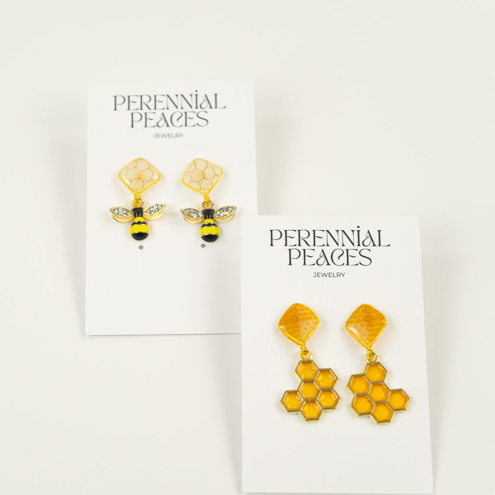 Bee & Honeycomb Charm Textile Earrings