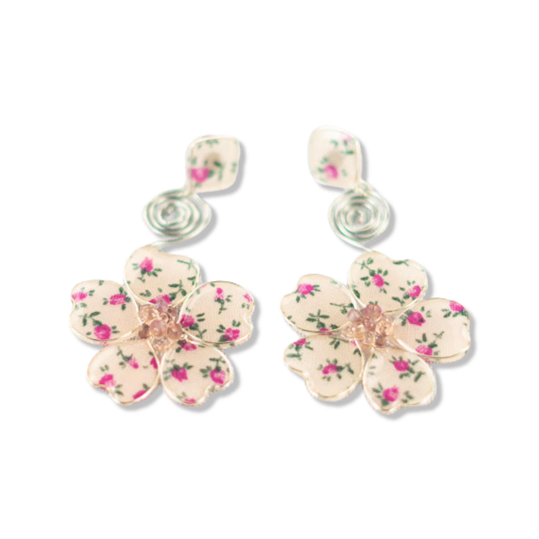 Pink Flower Power Stud Spiral Dangles