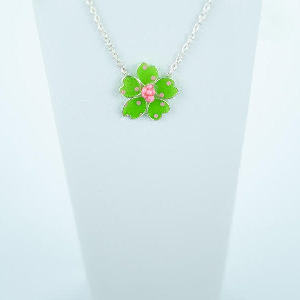 Green/Pink Polka Dot Textile Necklace
