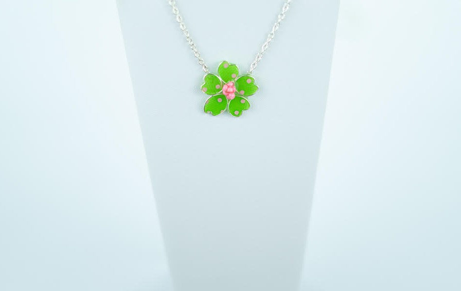 Green/Pink Polka Dot Textile Necklace