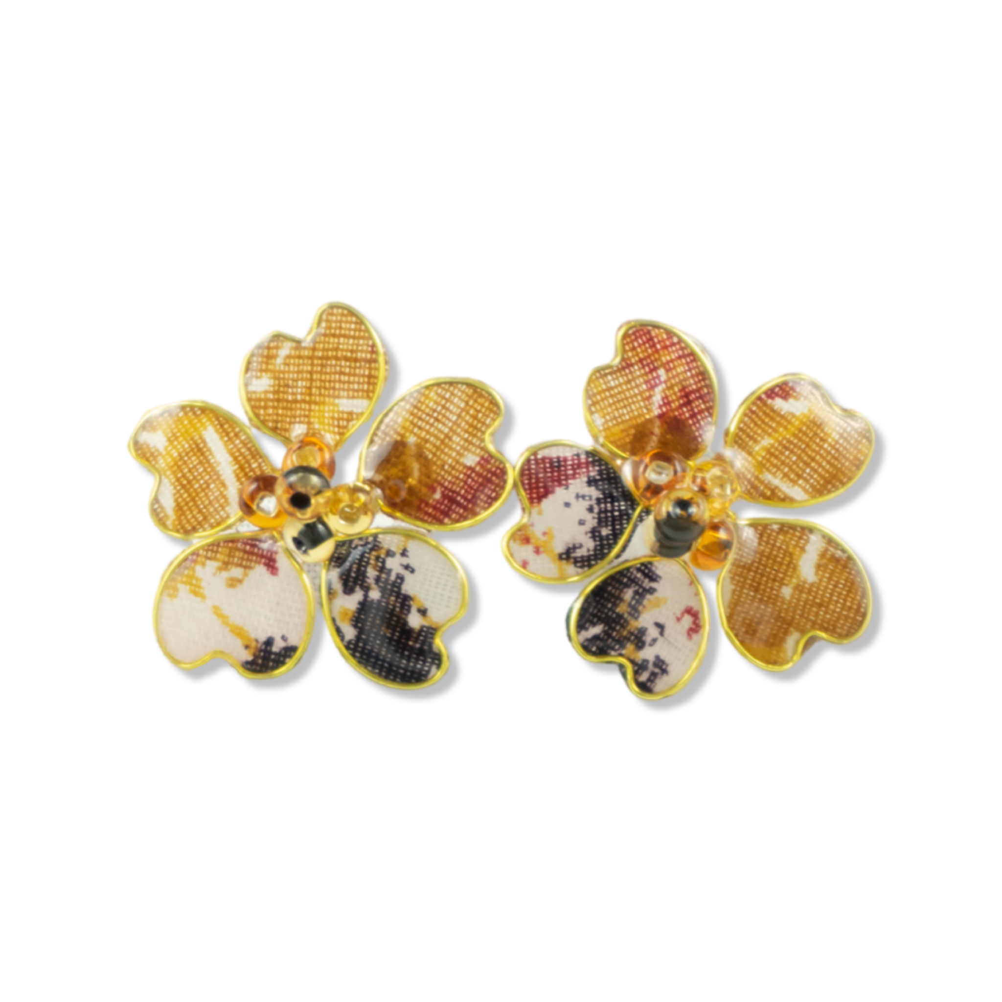 Brown, Multicolored Textile Stud Earrings